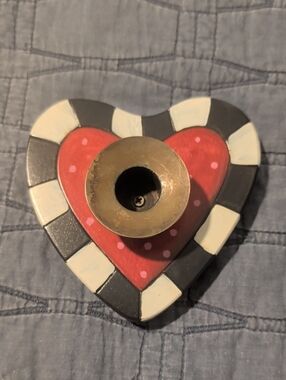 Heart-Shaped Polka Dot Candle Holder - Red, Black & White
